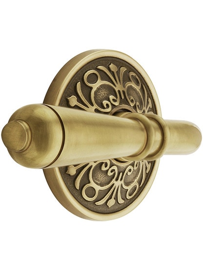 Lancaster Door Set With Turino Lever Handles Left Hand in Antique Brass.
